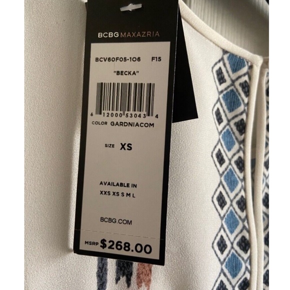 NWT BCBG MAX AZRIA BECKA BLOCK PRINT MIDI DRESS GARDENIA BCV60F05 SIZE XS - Picture 2 of 7
